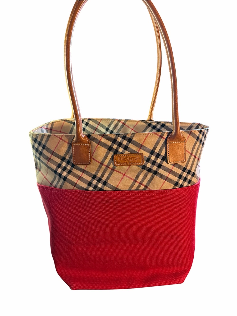Burberry Red Canvas & Beige Nova Check Tote